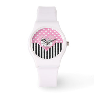 Niedliche Huskies rosa Muster Armbanduhr
