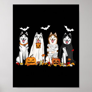 Niedliche Husky Hunde Ghost Mummy Hexe Spooky Hall Poster