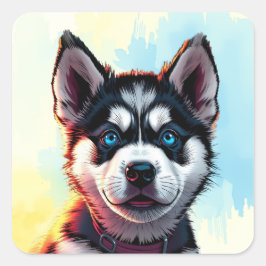 Niedliche Husky Puppy Dog Illustration Quadratischer Aufkleber