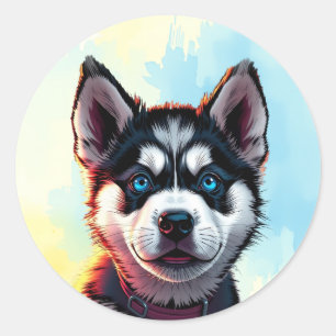 Niedliche Husky Puppy Dog Illustration Runder Aufkleber
