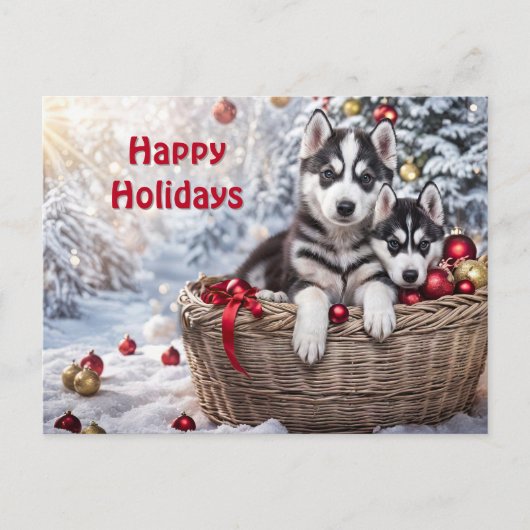 Niedliche Husky Welpen Huskies Weihnachtsfeiertag Feiertagspostkarte (Vorderseite)