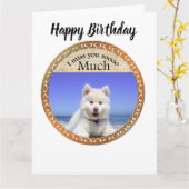 Niedliche Husky's mit blauem Auge am Strand Karte (Gelbe Blume)