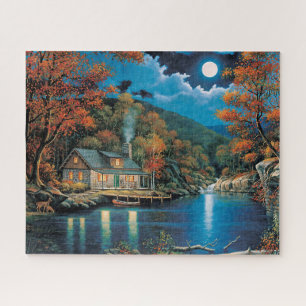 Niedliche Hütte am See Puzzle