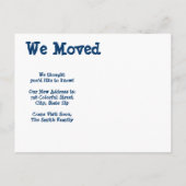 Niedliche Hütte, die wir umgezogen haben Ankündigungspostkarte (Rückseite)