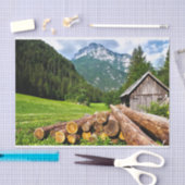 Niedliche Hütte in einer Sommerwiese geschmuggelt Seidenpapier (Handwerk)