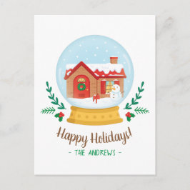 Niedliche Hütte Snowman Weihnachtsgrüße Schneeglob Feiertagspostkarte