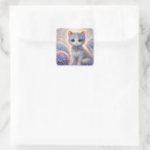 Niedliche Hydrangea Princess Cat Quadratischer Aufkleber (Tasche)