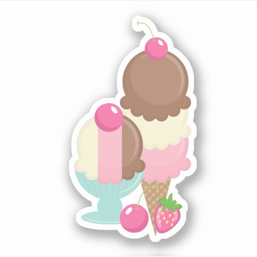 Niedliche Ice Cream Cone and Dish Illustration Aufkleber (Vorderseite)