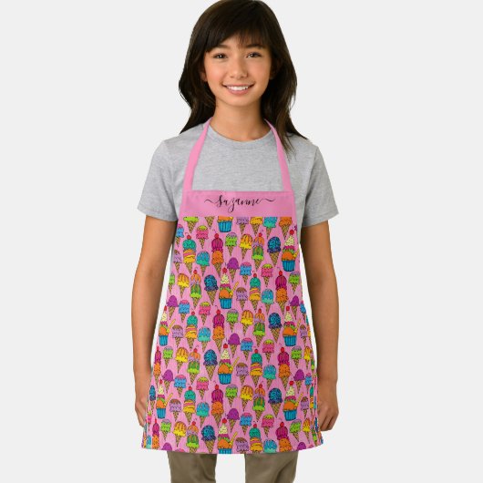 Niedliche Ice Cream Cones Pink Dessert Muster Name Schürze (Insitu)