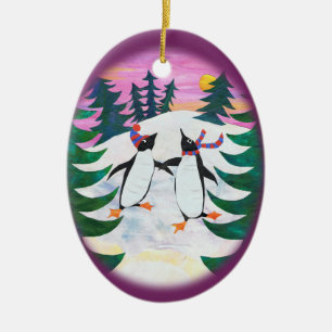 Niedliche Ice-Skaten-Pinguine Keramikornament