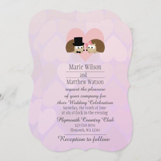 Niedliche Igel bei Liebe Hochzeit Einladung (Vorne/Hinten)