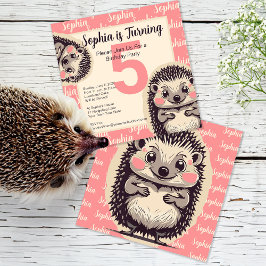 Niedliche Igel Girl's Pink Geburtstagseinladung Einladung