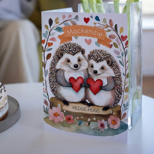 Niedliche Igel Hedgehugs personalisiert Valentines Feiertagskarte