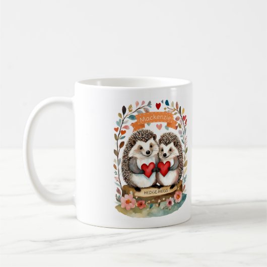 Niedliche Igel Hedgehugs personalisiert Valentines Kaffeetasse (Links)