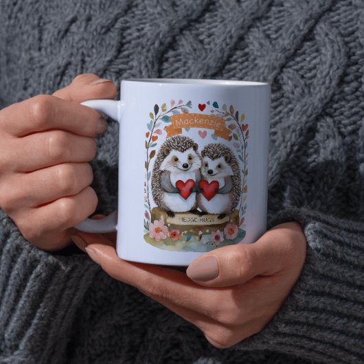 Niedliche Igel Hedgehugs personalisiert Valentines Kaffeetasse