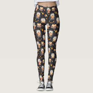Niedliche Igel mit Brot und Herbstblättern Leggings