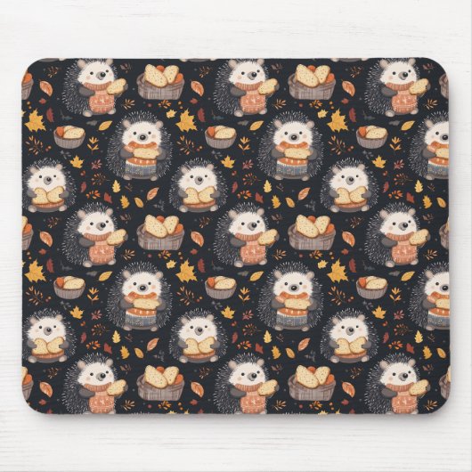 Niedliche Igel mit Brot und Herbstblättern Mousepad (Vorne)
