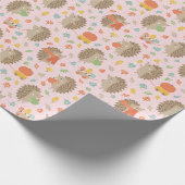 Niedliche Igel mit kleinen Blätter Rosa Geschenkpapier (Ecke)