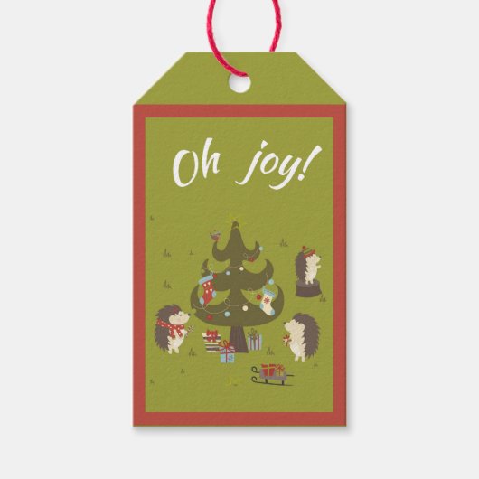 Niedliche Igel mit Weihnachtsbaum und Schlittenkid Geschenkanhänger (Vorderseite)