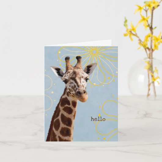 niedliche Ikone Giraffe einfach Hallo denken Sie a Karte (Gelbe Blume)