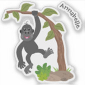 Niedliche Illustration des Baby Gorilla Cartoon Aufkleber (Vorderseite)