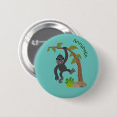 Niedliche Illustration des Baby Gorilla Cartoon Button (Vorne & Hinten)
