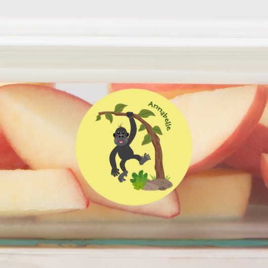 Niedliche Illustration des Baby Gorilla Cartoon Etiketten (Befestigt)
