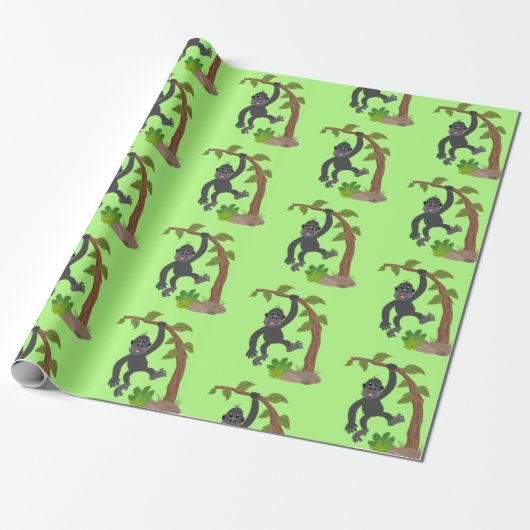 Niedliche Illustration des Baby Gorilla Cartoon Geschenkpapier (Ungerollt)