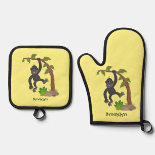 Niedliche Illustration des Baby Gorilla Cartoon Ofenhandschuh & Topflappen-Set