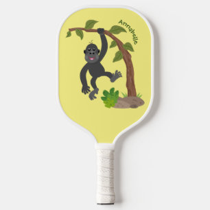 Niedliche Illustration des Baby Gorilla Cartoon Pickleball Schläger