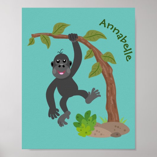 Niedliche Illustration des Baby Gorilla Cartoon Poster (Vorne)