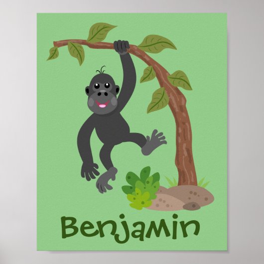 Niedliche Illustration des Baby Gorilla Cartoon Poster (Vorne)