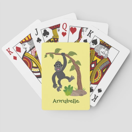 Niedliche Illustration des Baby Gorilla Cartoon Spielkarten (Rückseite)