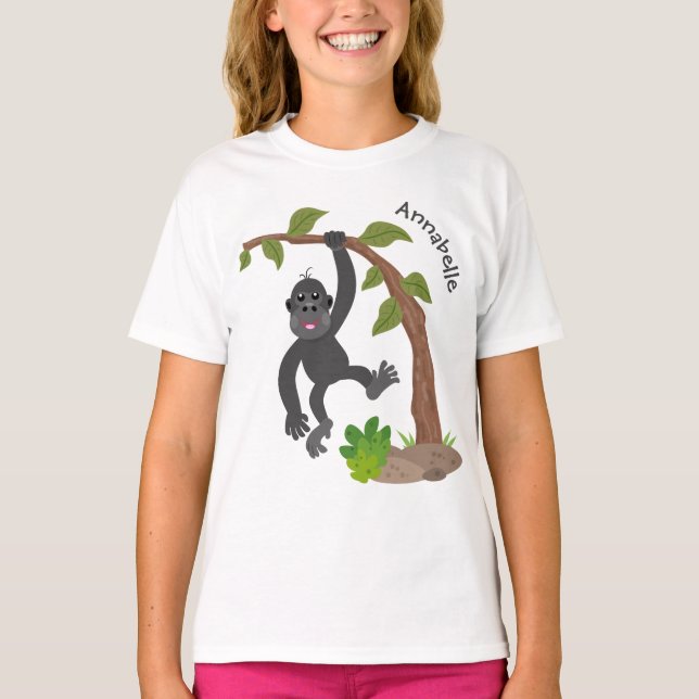 Niedliche Illustration des Baby Gorilla Cartoon T-Shirt (Vorderseite)