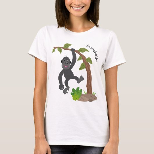 Niedliche Illustration des Baby Gorilla Cartoon T-Shirt (Vorderseite)