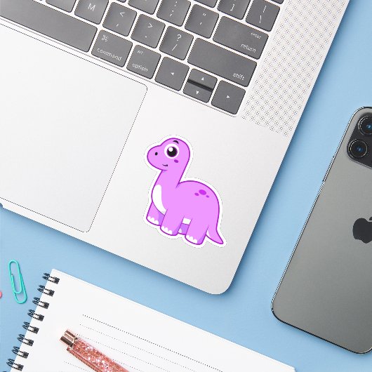 Niedliche Illustration eines Brontosaurus Dinosaur Aufkleber (Laptop mit iPhone)