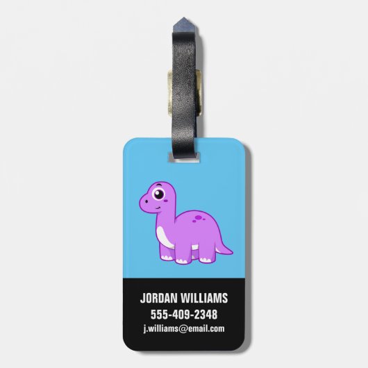 Niedliche Illustration eines Brontosaurus Dinosaur Gepäckanhänger (Rückseite vertikal)