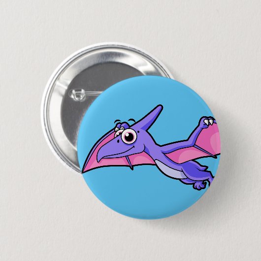 Niedliche Illustration eines fliegenden Pterodakty Button (Vorne & Hinten)