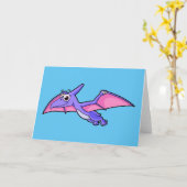 Niedliche Illustration eines fliegenden Pterodakty Karte (Gelbe Blume)