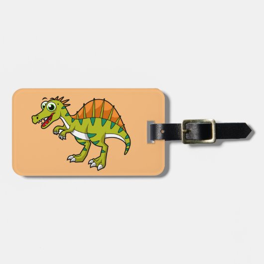 Niedliche Illustration eines lächelnden Spinosauri Gepäckanhänger (Vorderseite horizontal)