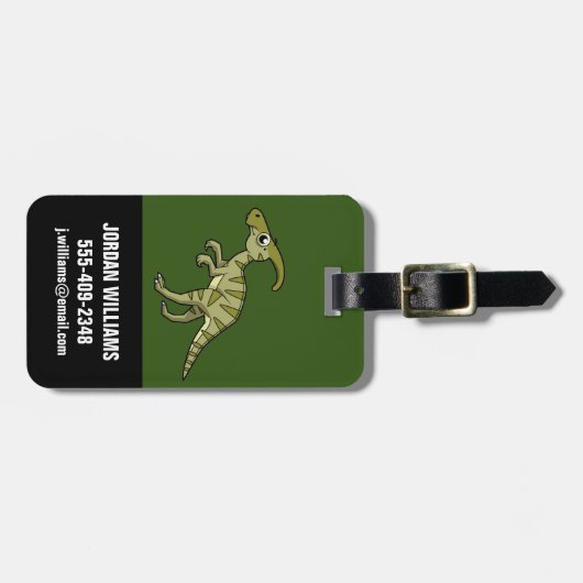 Niedliche Illustration eines Parasaurolophus Dinos Gepäckanhänger (Vorderseite horizontal)