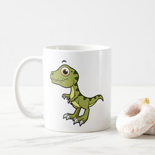 Niedliche Illustration eines Tyrannosaurus Rex. Kaffeetasse (Mit Donut)