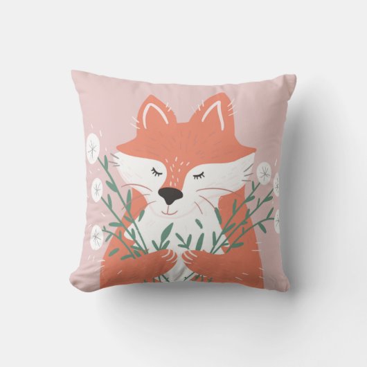 Niedliche Illustration Fox Riechen Blume Kissen (Vorderseite)