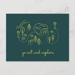 Niedliche Illustration Konturen Grün und Gelb Postkarte