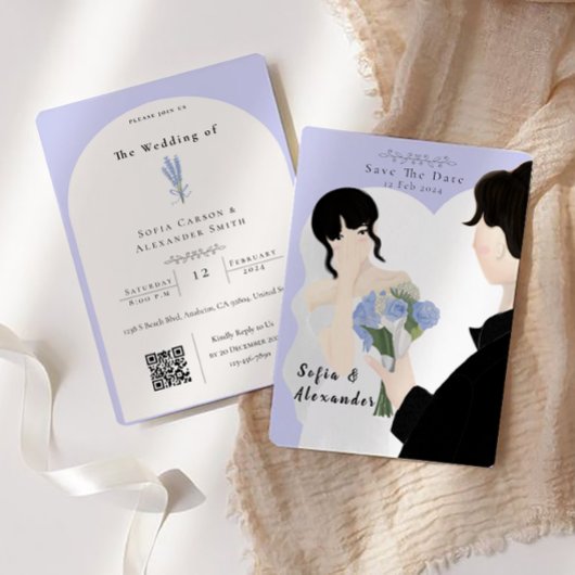Niedliche Illustration mit QR Code UAWG Wedding Einladung