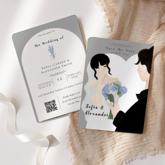 Niedliche Illustration mit QR Code UAWG Wedding Einladung