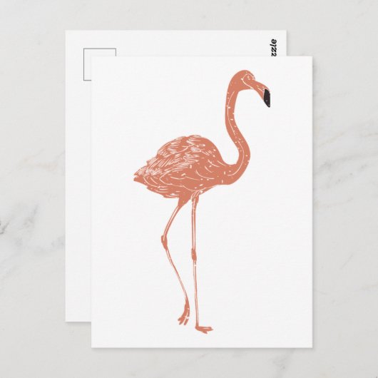 Niedliche Illustration Rotes Flamingo Linocut Postkarte (Vorne/Hinten)