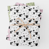 Niedliche Illustration Schwarz-weiß, blau, grün Geschenkpapier Set (Beispiel)