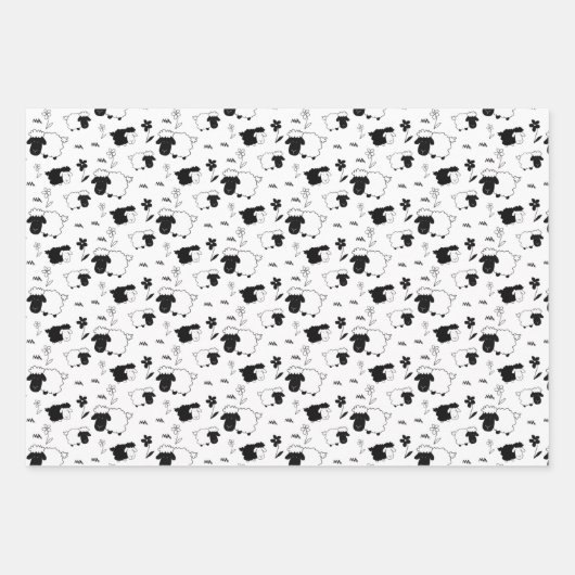 Niedliche Illustration Schwarz-weiß, blau, grün Geschenkpapier Set (Vorderseite)