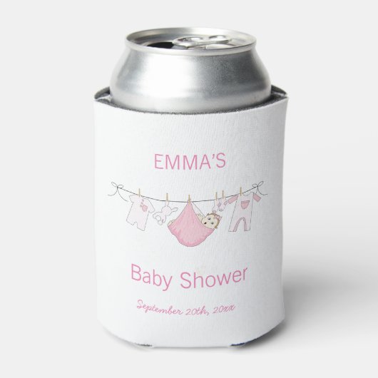 Niedliche Illustration Wäsche Baby Dusche Pink Gir Dosenkühler (Kanne Vorderseite)